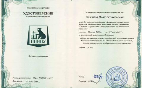 Удостоверение - Общее по проф. рискам (Хаманов И.Г.)